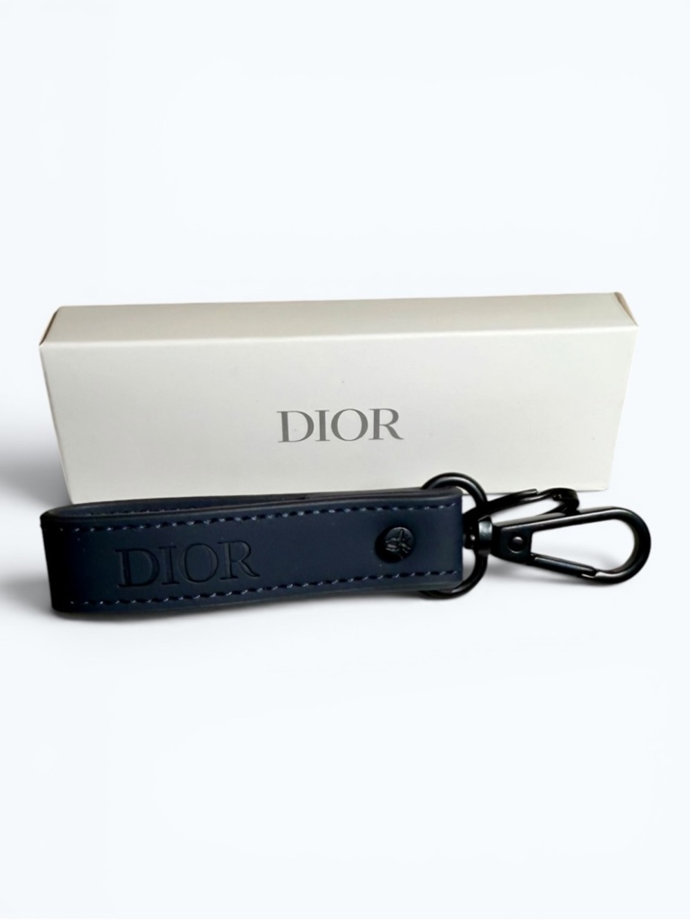 Dior Black Leather Key Strap with Black Hardware